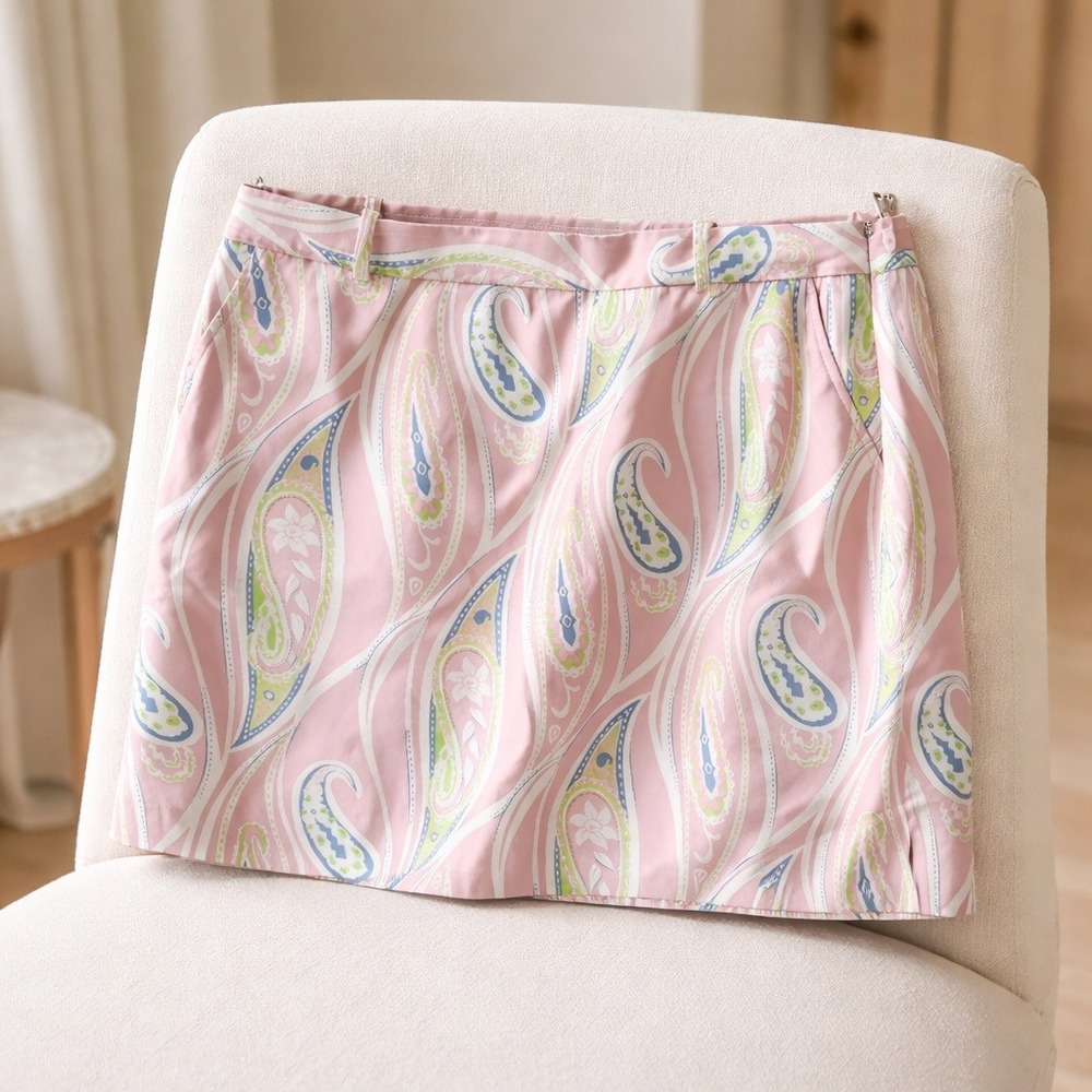 Polo Golf Ralph Lauren 12 Womens Pink Paisley Skort Side Zip Preppy Active NEW